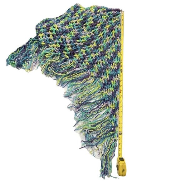 Hand-Made‎ Bohemian Crocheted Poncho/Shawl w/Fringe Multicolor 70's Style Hippie - Picture 11 of 13